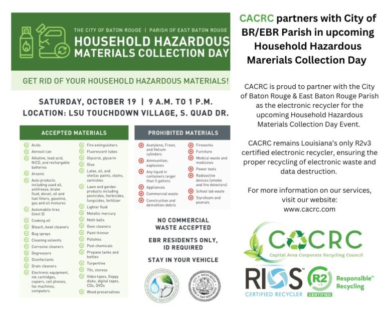 Read more about the article CACRC Partners with City of Baton Rouge & EBR Parish for Household Hazardous Materials Collection Day